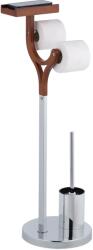 Relaxdays Set suport pentru hartie igienica cu perie pentru toaleta, raft depozitare, otel/MDF, 84 x 25 x 30 cm (10048778_0)