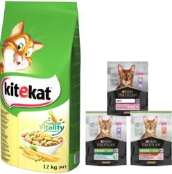 Kitekat KITEKAT Száraz macskatáp csirkével és zöldségekkel 12kg + INGYENES PRO PLAN felnőtt macskatáp 400g - véletlenszerű szállítás