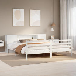 vidaXL fehér tömör fenyőfa könyvespolcos ágy matrac nélkül 180x200 cm (3321859)