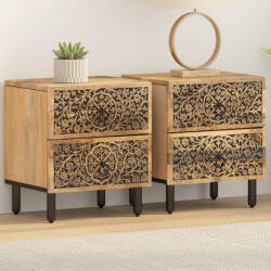 vidaXL 2 db tömör mangófa éjjeliszekrény 40 x 33 x 46 cm (358211) - valora