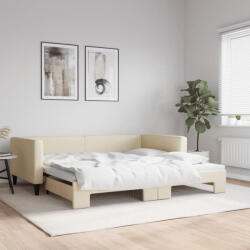 vidaXL krémszínű kihúzható szövet heverő 100x200 cm (3196587)