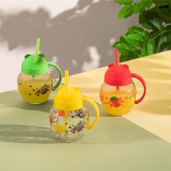 LUXPLASTIC IRIS C-00373 Cute üvegbögre szívószállal 370ml, piros, zöld vagy sárga színű (C-00373) - oneclick