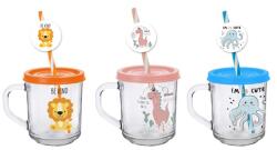 SOLMAZER IRIS mintás üveg bögre szívószállal 246ml, oroszlán, dinoszaurusz vagy polip mintával 131567-000 (131567-000) - oneclick