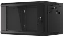 Lanberg 19 fali rack szekrény 6U/600X450 üvegajtó, lapraszerelt, fekete V2 (WF01-6406-10B)