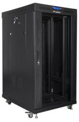Lanberg 19 szabadon álló rack szekrény 22U/600X800 üvegajtó, lapraszerelt, LCD kijelző, fekete V2 (FF01-6822-12BL)