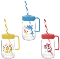 SOLMAZER IRIS mintás bögre szívószállal 370ml, delfin, cica vagy elefánt minta 111761-302 (111761-302) - oneclick