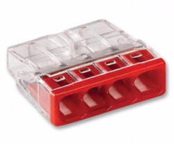 Wago Compact vezeték összekötő 4x0, 5-2, 5 mm2 tömör vezetékhez, átlátszó házban, piros fedéllel 2273-204 (2273-204) - lumenet