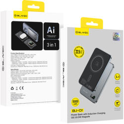 Blavec Power Bank 5000mAh BJ01 Ultra Slim - Typ C - 22, 5W magnetyczny Magsafe 3 w 1 (PBBJ01-MC5G) szary