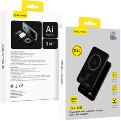 Blavec Power Bank 5000mAh BJ02 Ultra Slim 7, 8mm - Typ C - 22, 5W mágneses Magsafe 3 az 1-ben (PBBJ02-MC5B) fekete