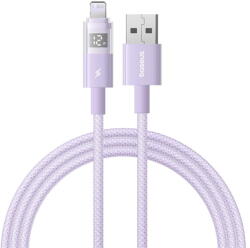 Baseus Cablu de Date cu Afisaj Digital, USB la Lightning, 2.4A, 2m - Nebula Purple (P10382700511-01) - vexio