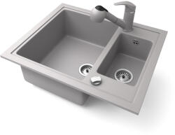 NERO Gránit Mosogató NERO Arriva + Kihúzható Zuhanyfejes Shower Csaptelep + Dugókiemelő Szürke