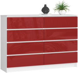 AKORD K140 Modern Magasfényű Piros Komód 8 Fiókkal