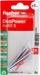 Fischer DuoPower kétkomponensű nylon dübel 6 x 50 S K - csavarral, bliszteres, 4 db/csomag (537660)
