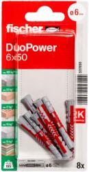 Fischer DuoPower kétkomponensű nylon dübel 6 x 50 K - csavar nélkül, bliszteres, 8 db/csomag (537650)