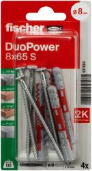 Fischer DuoPower kétkomponensű nylon dübel 8 x 65 S K - csavarral, bliszteres, 4 db/csomag (537664)