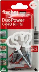 Fischer DuoPower kétkomponensű nylon dübel 8 x 40 RH N K - körkampóval, nylon bevonattal, bliszteres, 4 db/csomag (535482)