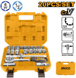 INGCO Dugókulcs készlet 20 részes 1/2" 10-24 mm CrV (HKTS12201) - szerszamesgep