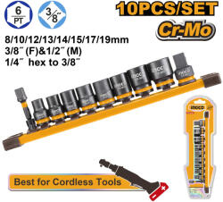 INGCO Gépi dugókulcs készlet 10 részes 3/8" 8-19 mm CrMo (HKISSD38104) - szerszamesgep