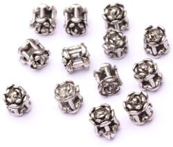  Margele Argint 925 Hexagon cu Relief Floral 4 x 4 x 5 mm - 1 Buc