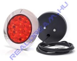 WAS W141, -es tipuscsalád. 1082. LED, -es lapos kerek hátsó ködlámpa, krómkerettel, 2m vezetékkel. Méretei: Átm: 150mm. Mélység: 37, 5mm. Felfogatás: Hátul 2db 8x1, 5mm, -es csavarral. Vizáll: IP66/68. Ha