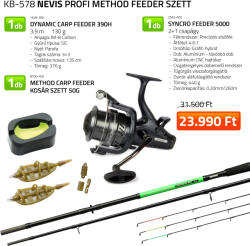 Nevis Profi Method Feeder szett Dynamic Carp Feeder 390H + Syncro Feeder 5000 nyeletõfékes orsó + Method Carp Feeder kosár szett 50g (KB-578)