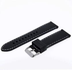 Műanyag szíj, fekete ezüst, 22 mm (fehér varrással) (9440-9)