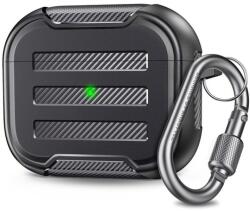 Phoner Carbon Apple Airpods 3 szilikon tok akasztóval, fekete