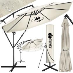 Tillvex Umbrela pentru gradina si terasa, Tillvex, Ø 350 cm, husa, protectie UV 50+, 8 spite, rotatie 360°, inclinare reglabila, tesatura 180 g/m2, crem (TVSNS-015)