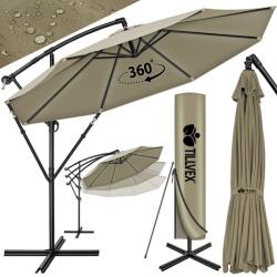 Tillvex Umbrela pentru gradina si terasa, Tillvex, Ø 350 cm, husa, protectie UV 50+, 8 spite, rotatie 360°, inclinare reglabila, tesatura 180 g/m2, crem inchis (TVSNS-016)