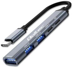 Qoltec Hub Adapter USB-C 3.1 5 az 1-ben | USB-C PD | USB-C | 2x USB 2.0 | USB 3.0 (53790)
