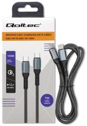 Qoltec USB 2.0 típusú C kábel | USB 2.0 típusú C 100W | QC 3.0 | PD | 1m | Fekete (52357)
