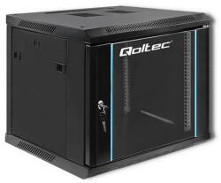 Qoltec RACK szekrény 19" | 9U | 600 x 500 x 600 | Edzett üvegajtók | Függesztett | Acél ház | Zár | Fekete (54466)