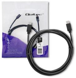 Qoltec USB 3.1 típusú C férfi kábel | USB 3.1 típusú C férfi | 2, 5m | Fekete (52352)