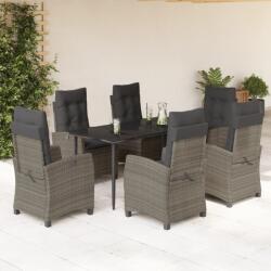 vidaXL Set mobilier de grădină cu perne, 7 piese, gri, poliratan (3212788)