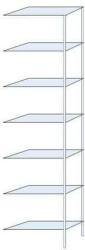SCHULTE Lagertechnik Taranis fém polcállvány, hozzáépíthető, 300 x 75 x 30 cm, 600 kg, 7 polccal, ezüst