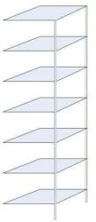 SCHULTE Lagertechnik Taranis fém polcállvány, hozzáépíthető, 300 x 75 x 60 cm, 970 kg, 7 polccal, ezüst