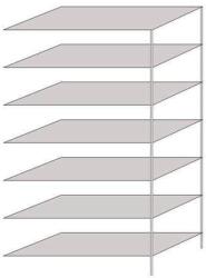SCHULTE Lagertechnik Hathor fém polcállvány, kétoldalú, hozzáépíthető, 230 x 130 x 60 cm, 1 100 kg, 7 polc, világosszürke