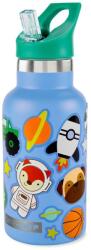 Skip Hop Rozsdamentes acél szívószálas palack matricákkal, kék 380 ml, 4 éves kortól