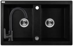 Laveo SRB_720BL - LAVEO BARBADOS 780X480 gránit mosogató matt fekete + Laveo álló matt fekete csaptelep szett dugókiemelővel (SRB_720BL)