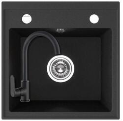 Laveo SRA_710BL - LAVEO Alena 50 mosogató 490X490 matt fekete + LAVEO matt fekete csaptelep szett (SRA_710BL)