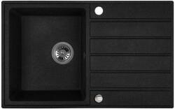 Laveo SRM_711B - LAVEO Margarita 50 csepptálcás gránit mosogató dugókiemelővel 790X490 matt fekete (SRM_711B)