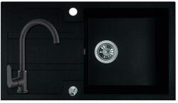 Laveo SRB_711BL - LAVEO Barbados 76 matt fekete mosogató 760X440 + LAVEO matt fekete csaptelep szett dugókiemelővel (SRB_711BL)