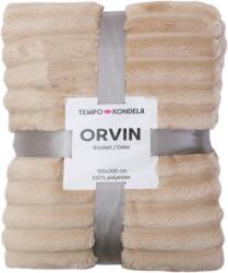 TEMPO KONDELA Pătură de pluş cu dungi, maro-gri Taupe, 150x200, ORVIN Patura