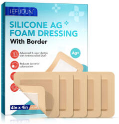 NOVA KISS Comprese Premium pentru Cicatrici din Spuma de Silicon cu Argint si Margine Adeziva, 5 buc, 10 cm x 10 cm