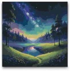  Festés számok szerint - Élő éjszakai táj Méret: 50x50cm, Keretezés: Keret nélkül (csak a vászon)