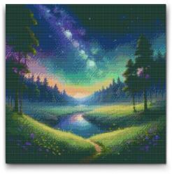 Gyémántszemes kirakó - Élő éjszakai táj Méret: 50x50cm, Keretezés: Kartonlemezen, Gyémántok: Kerek