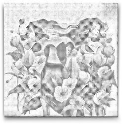  PontPöttyöző - Nők bazsarózsával Méret: 50x50cm, Keretezés: Kerek keret, Szín: Kék