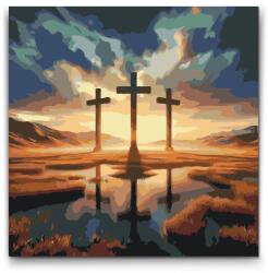 Festés számok szerint - Három kereszt Méret: 50x50cm, Keretezés: Kerek keret
