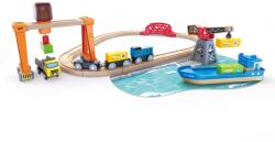 Hape Set de jucarie din lemn - port cu trenuri, vapoare si camioane (E3791A)