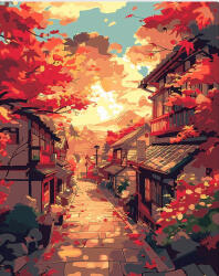 Figured Art Set pictura pe numere, cu sasiu, Strada toamna in Kyoto, 40x50 cm (FA10459-Y)